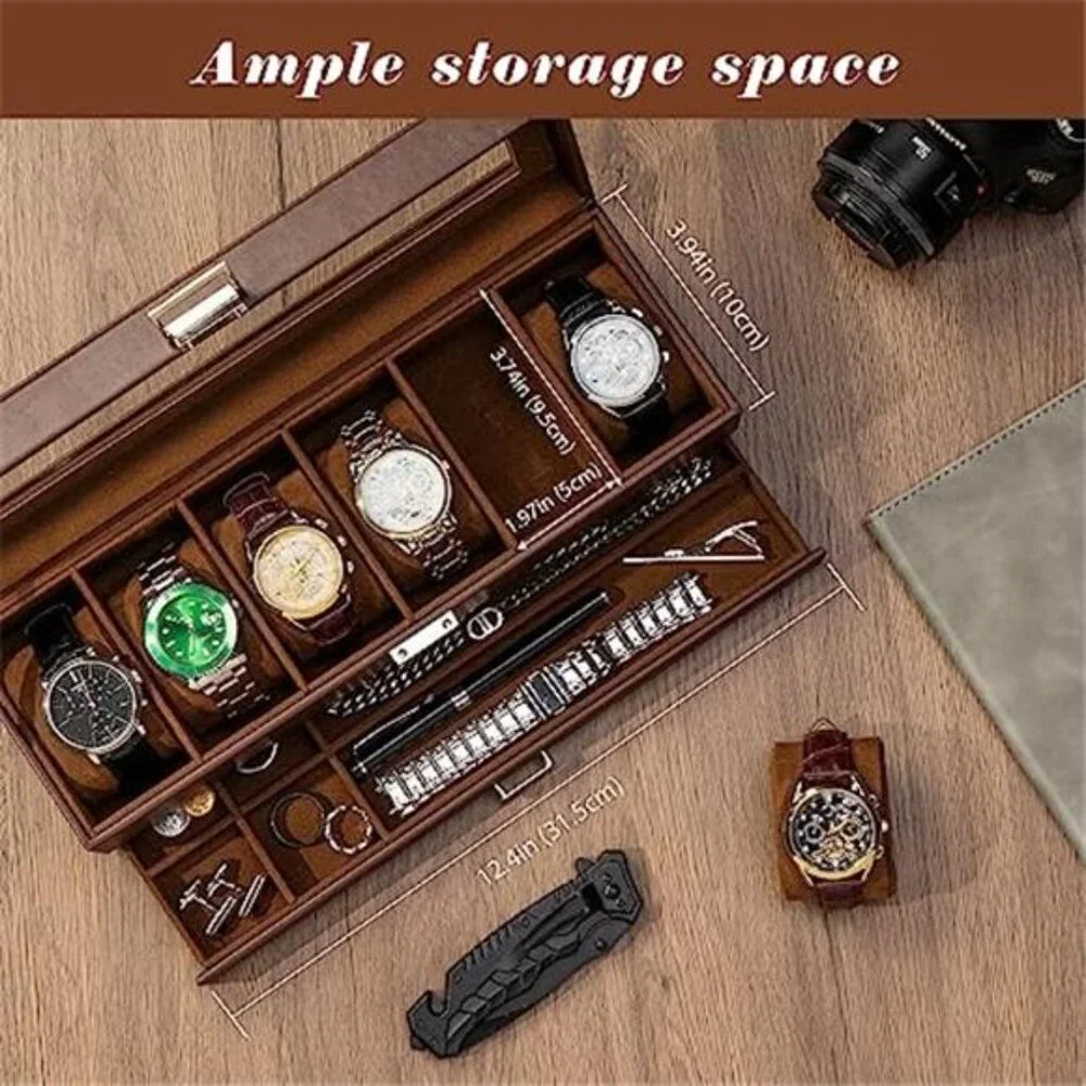 Watch Box 6 Slot Watches Display Case with Drawer Watch Case